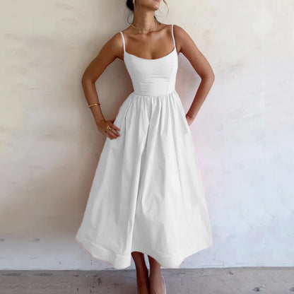 Robe Femme Unie à Bretelles – Style Doux, Sexy et Estival