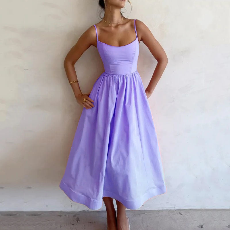 Robe Femme Unie à Bretelles – Style Doux, Sexy et Estival