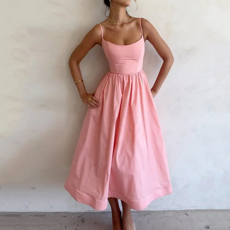 Robe Femme Unie à Bretelles – Style Doux, Sexy et Estival